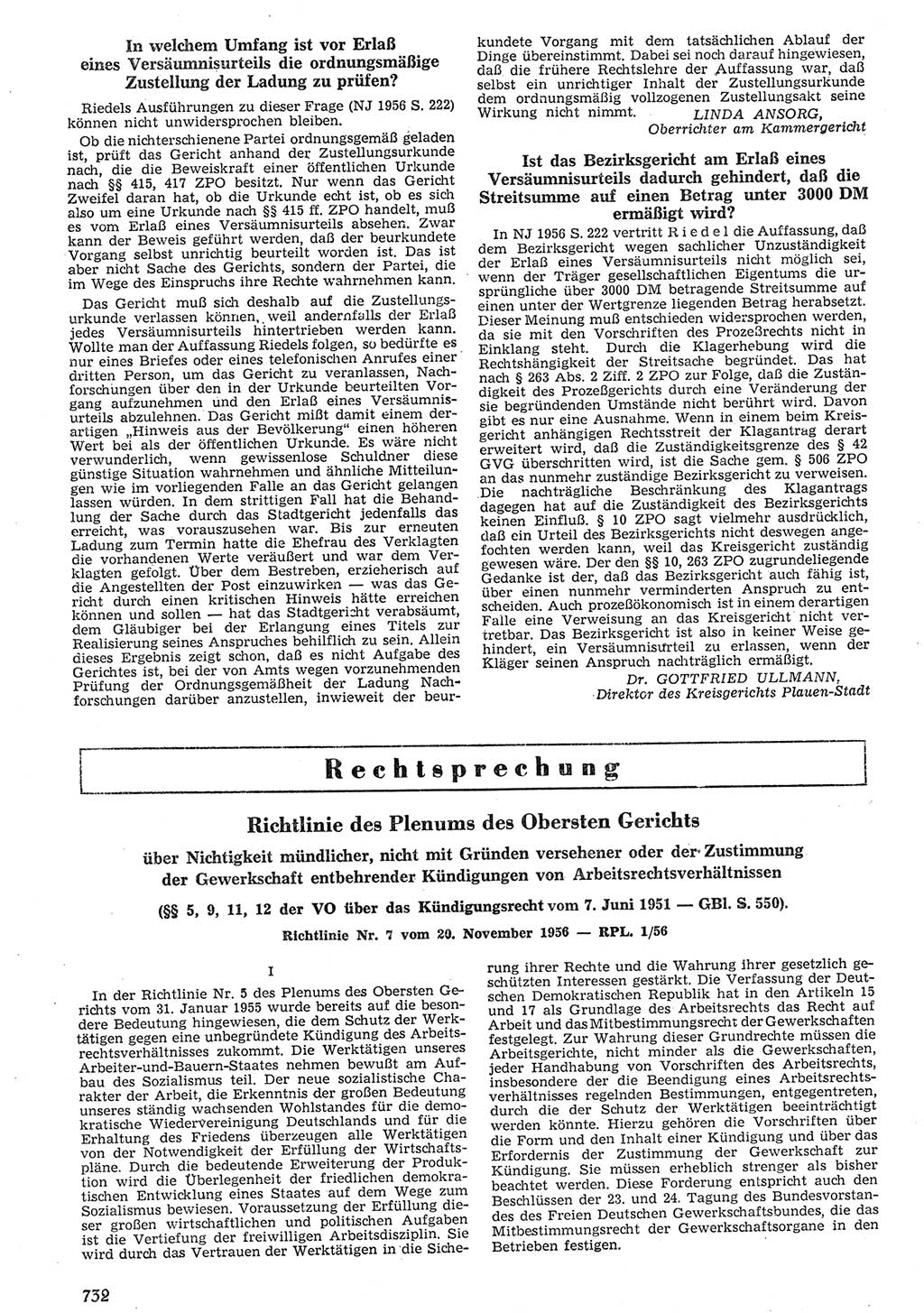 Neue Justiz (NJ), Zeitschrift für Recht und Rechtswissenschaft [Deutsche Demokratische Republik (DDR)], 10. Jahrgang 1956, Seite 732 (NJ DDR 1956, S. 732)