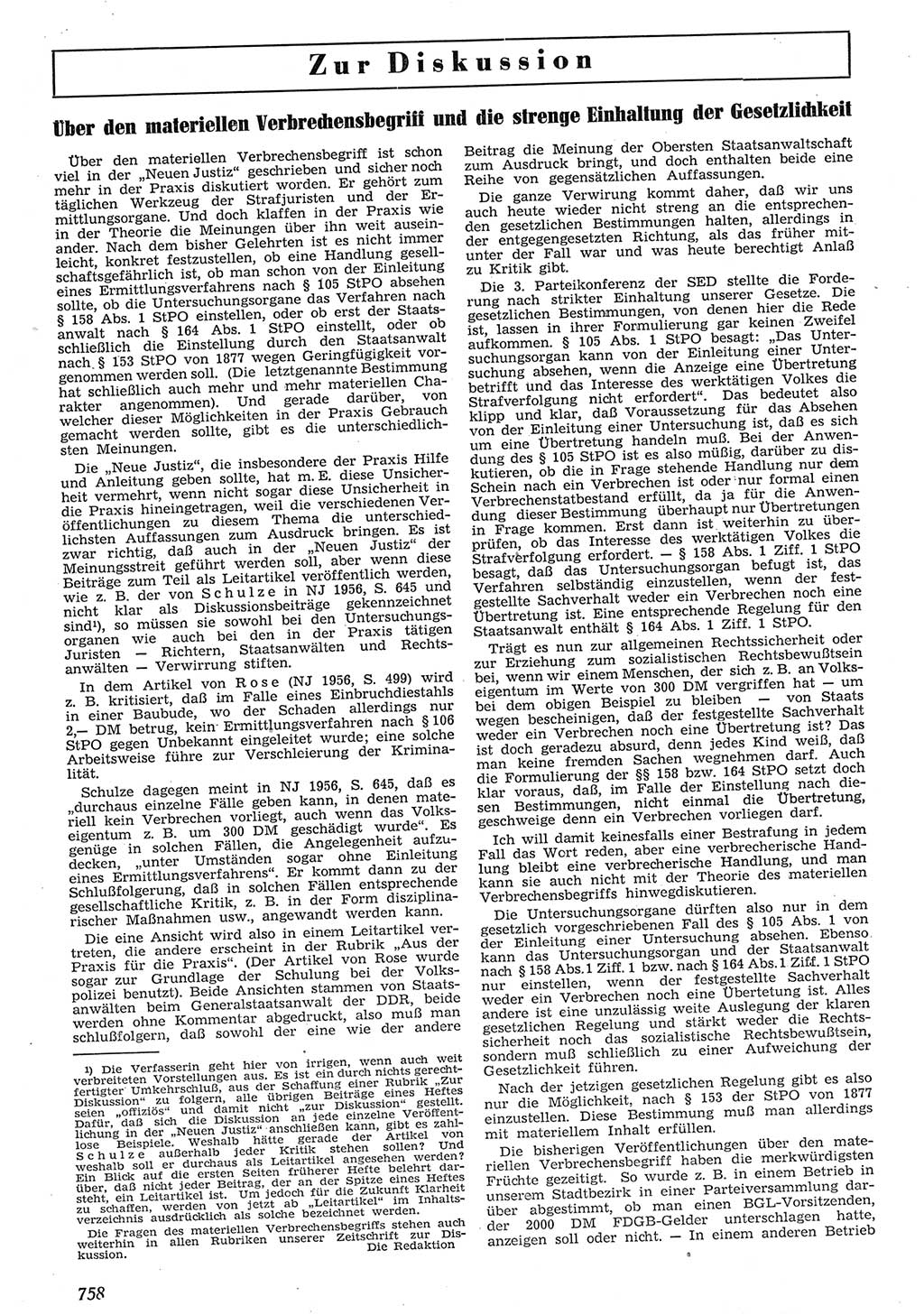 Neue Justiz (NJ), Zeitschrift für Recht und Rechtswissenschaft [Deutsche Demokratische Republik (DDR)], 10. Jahrgang 1956, Seite 758 (NJ DDR 1956, S. 758)