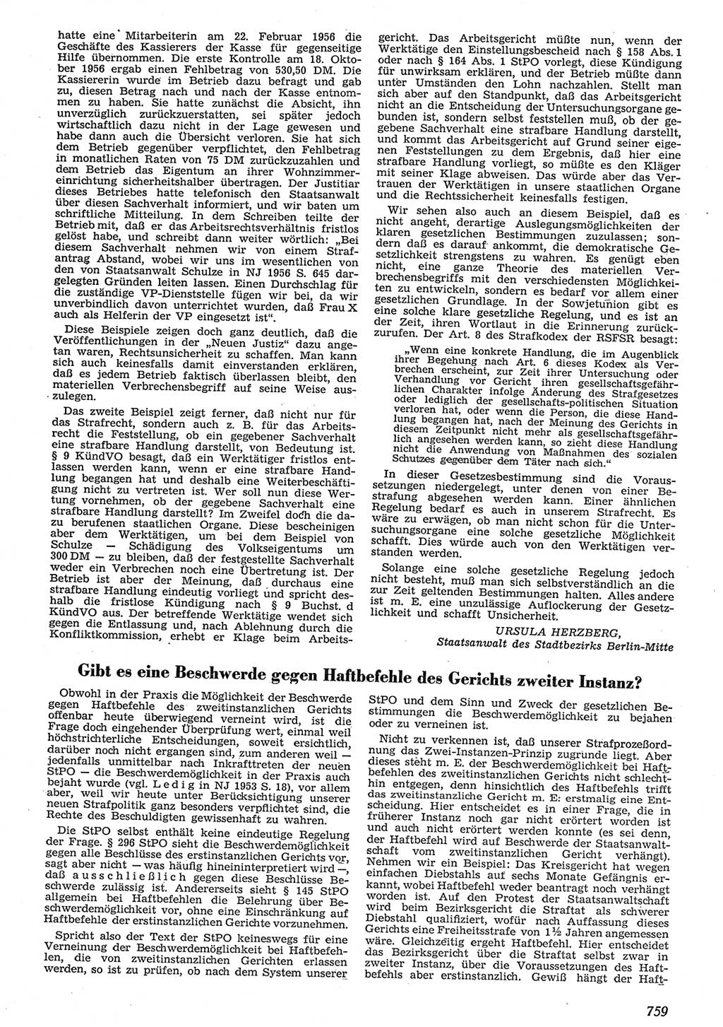 Neue Justiz (NJ), Zeitschrift für Recht und Rechtswissenschaft [Deutsche Demokratische Republik (DDR)], 10. Jahrgang 1956, Seite 759 (NJ DDR 1956, S. 759)