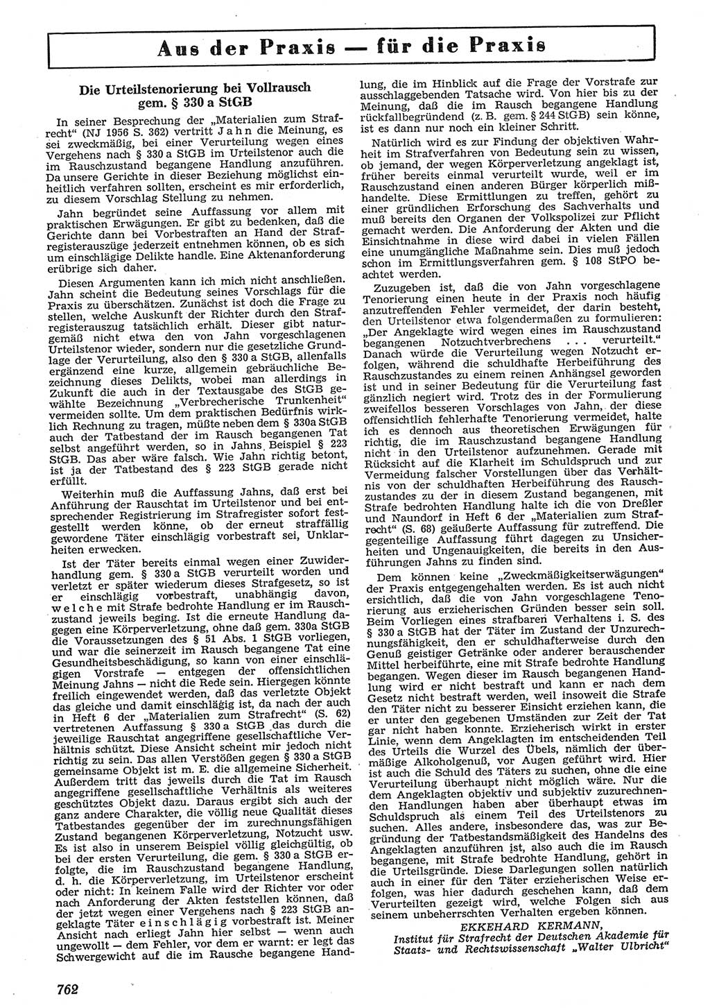 Neue Justiz (NJ), Zeitschrift für Recht und Rechtswissenschaft [Deutsche Demokratische Republik (DDR)], 10. Jahrgang 1956, Seite 762 (NJ DDR 1956, S. 762)