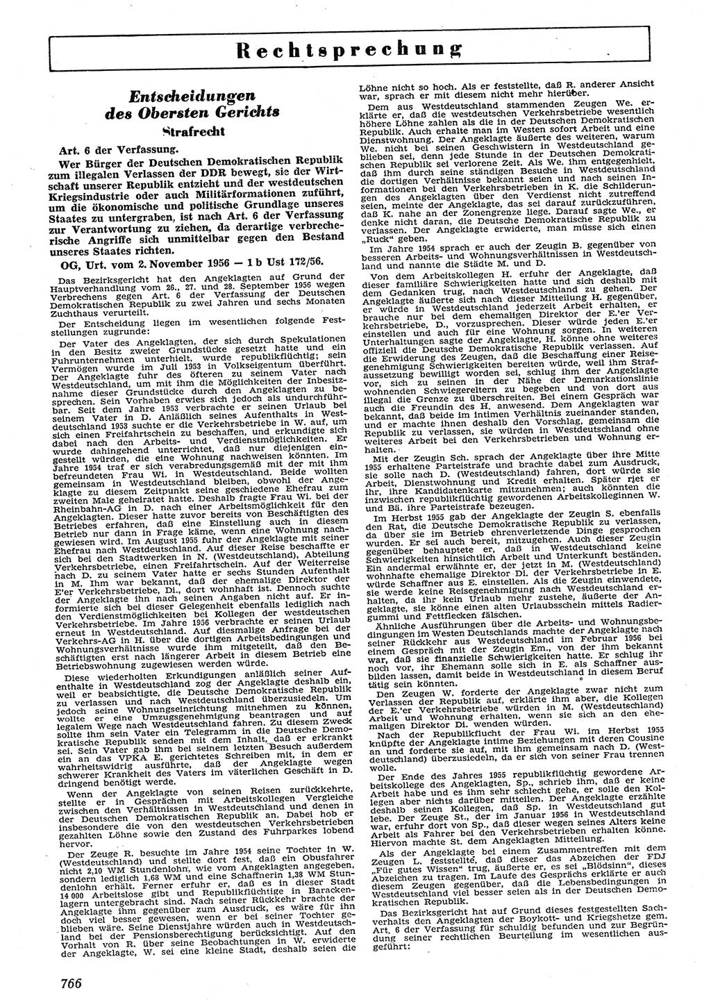 Neue Justiz (NJ), Zeitschrift für Recht und Rechtswissenschaft [Deutsche Demokratische Republik (DDR)], 10. Jahrgang 1956, Seite 766 (NJ DDR 1956, S. 766)