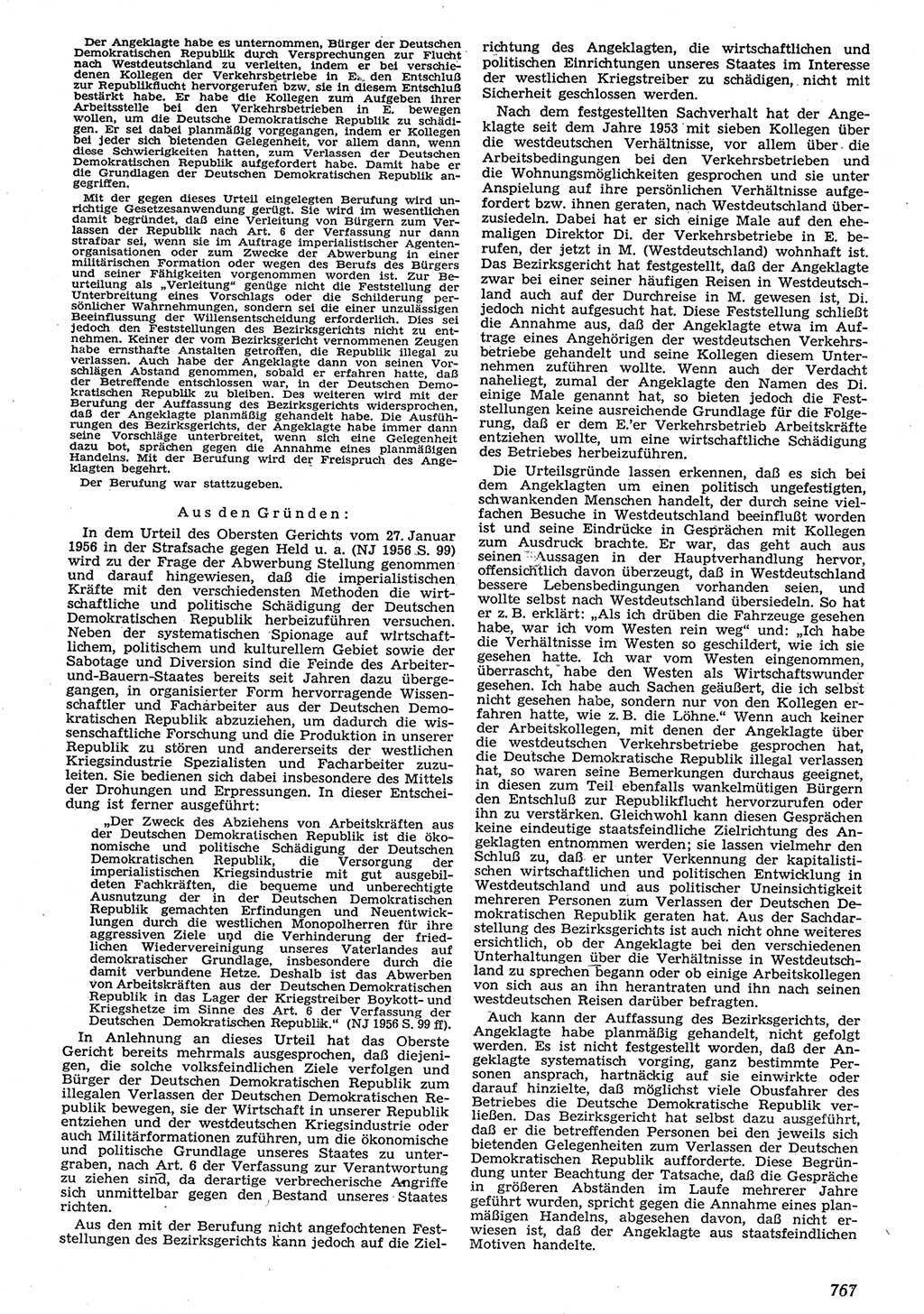 Neue Justiz (NJ), Zeitschrift für Recht und Rechtswissenschaft [Deutsche Demokratische Republik (DDR)], 10. Jahrgang 1956, Seite 767 (NJ DDR 1956, S. 767)
