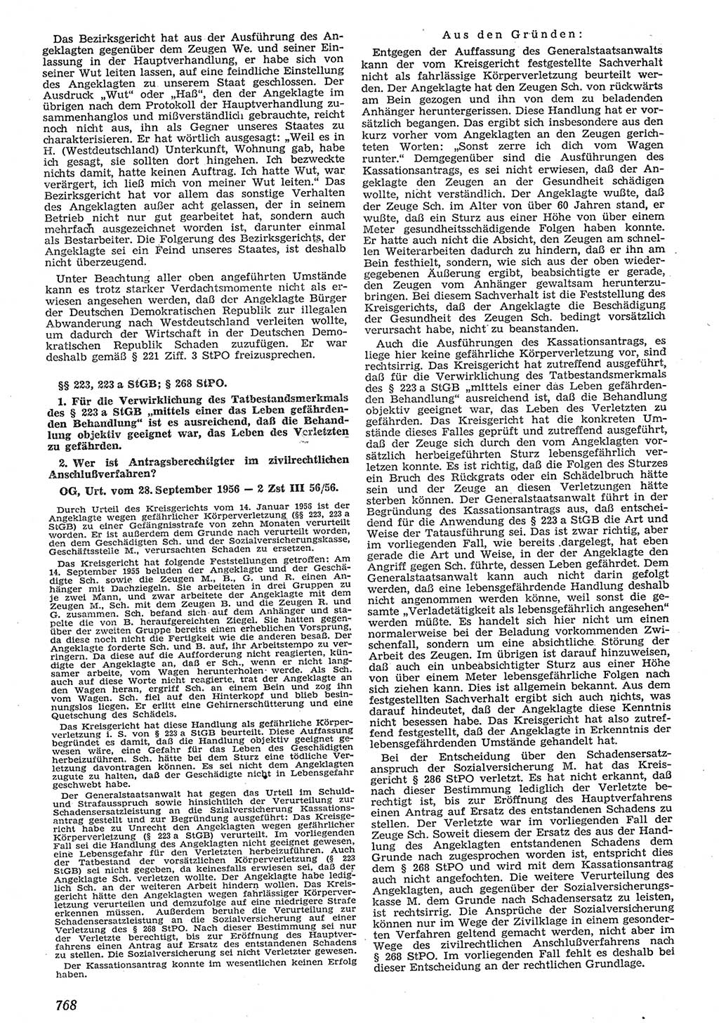 Neue Justiz (NJ), Zeitschrift für Recht und Rechtswissenschaft [Deutsche Demokratische Republik (DDR)], 10. Jahrgang 1956, Seite 768 (NJ DDR 1956, S. 768)