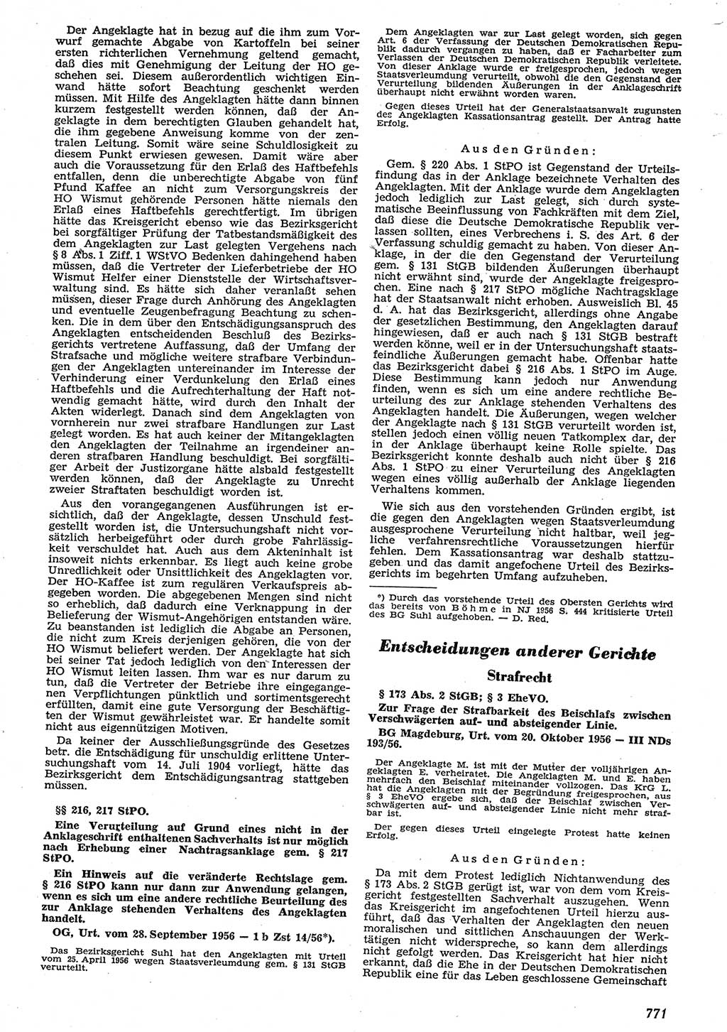 Neue Justiz (NJ), Zeitschrift für Recht und Rechtswissenschaft [Deutsche Demokratische Republik (DDR)], 10. Jahrgang 1956, Seite 771 (NJ DDR 1956, S. 771)