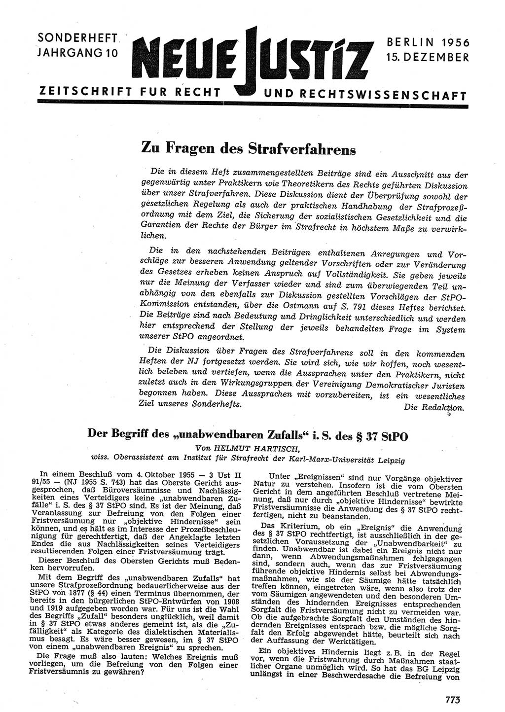 Neue Justiz (NJ), Zeitschrift für Recht und Rechtswissenschaft [Deutsche Demokratische Republik (DDR)], 10. Jahrgang 1956, Seite 773 (NJ DDR 1956, S. 773)