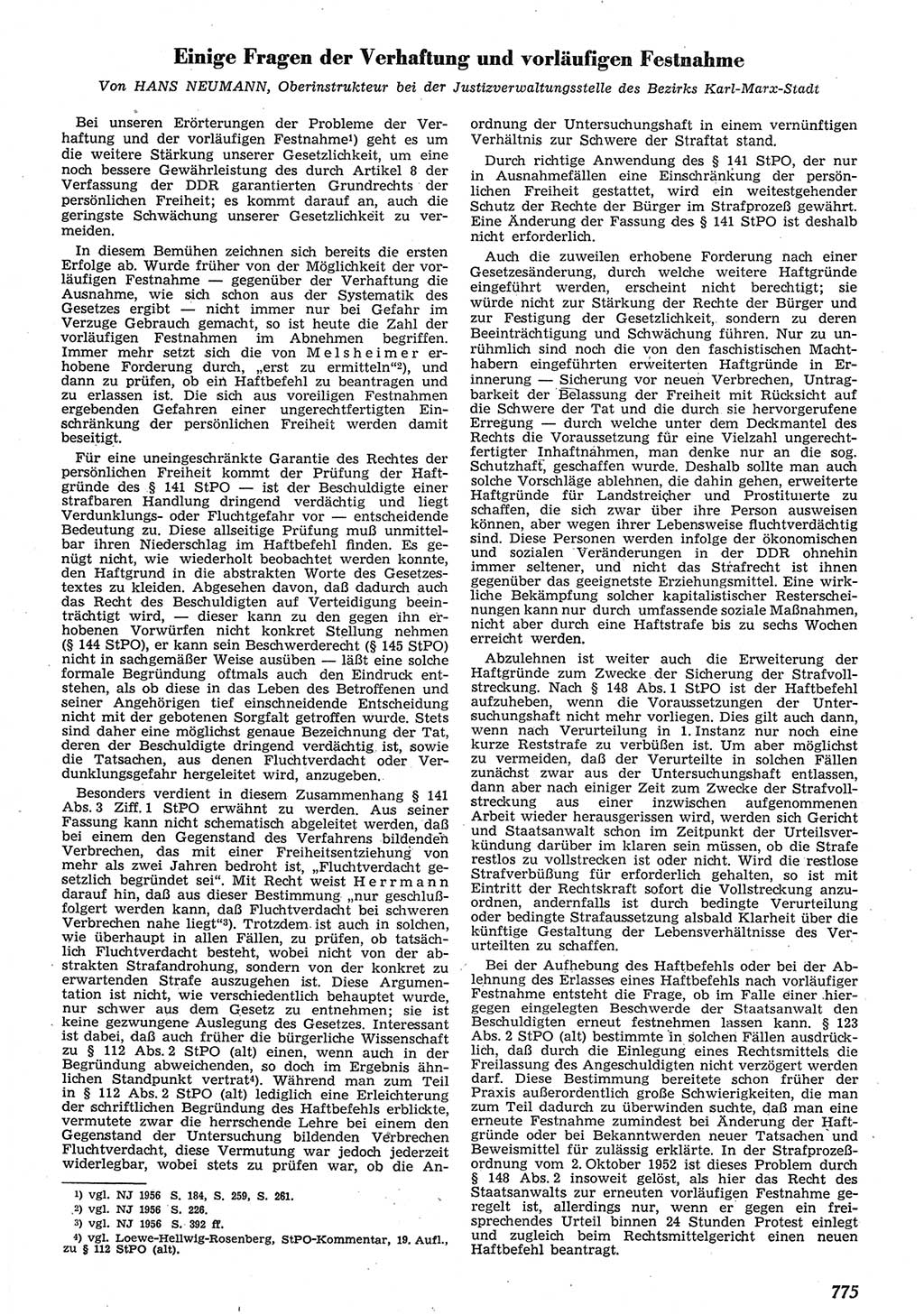 Neue Justiz (NJ), Zeitschrift für Recht und Rechtswissenschaft [Deutsche Demokratische Republik (DDR)], 10. Jahrgang 1956, Seite 775 (NJ DDR 1956, S. 775)
