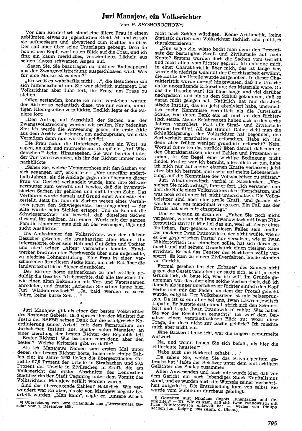 Neue Justiz (NJ), Zeitschrift für Recht und Rechtswissenschaft [Deutsche Demokratische Republik (DDR)], 10. Jahrgang 1956, Seite 795 (NJ DDR 1956, S. 795)