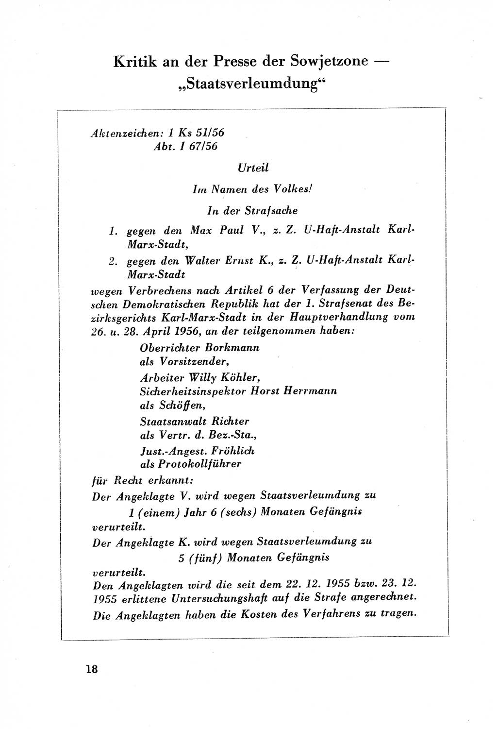 Dokumente des Unrechts, das SED-Regime [Deutsche Demokratische Republik (DDR)] in der Praxis, Bundesministerium für gesamtdeutsche Fragen (BMG) [Bundesrepublik Deutschland (BRD)] 1957, Seite 18 (Dok. UnR. SED-Reg. DDR BMG BRD 1957, S. 18)