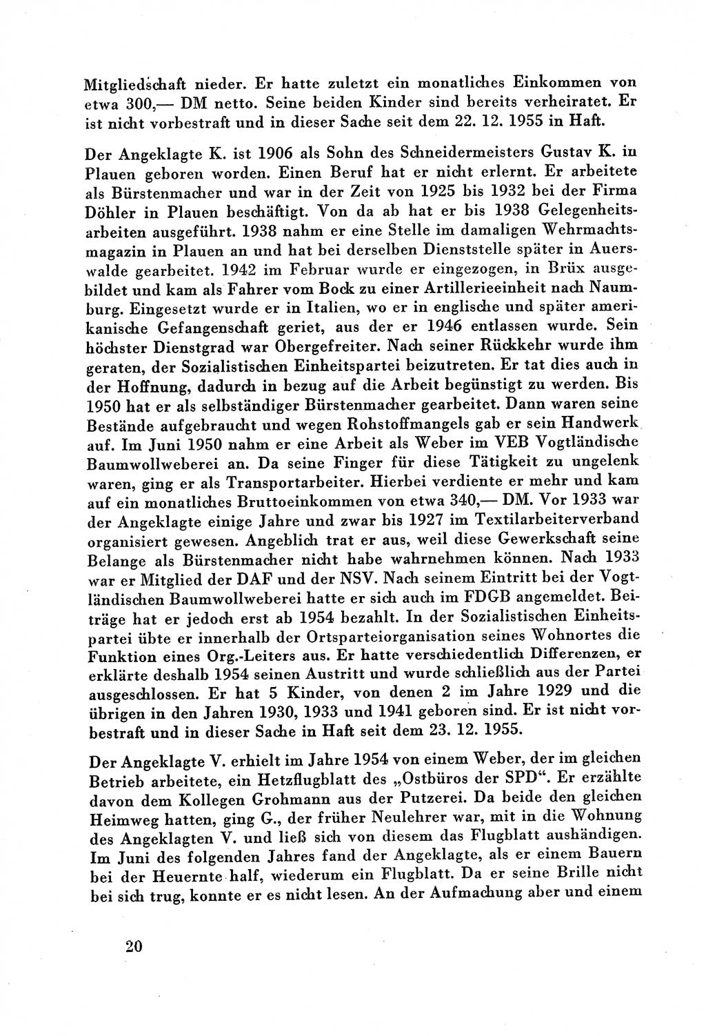 Dokumente des Unrechts, das SED-Regime [Deutsche Demokratische Republik (DDR)] in der Praxis, Bundesministerium für gesamtdeutsche Fragen (BMG) [Bundesrepublik Deutschland (BRD)] 1957, Seite 20 (Dok. UnR. SED-Reg. DDR BMG BRD 1957, S. 20)