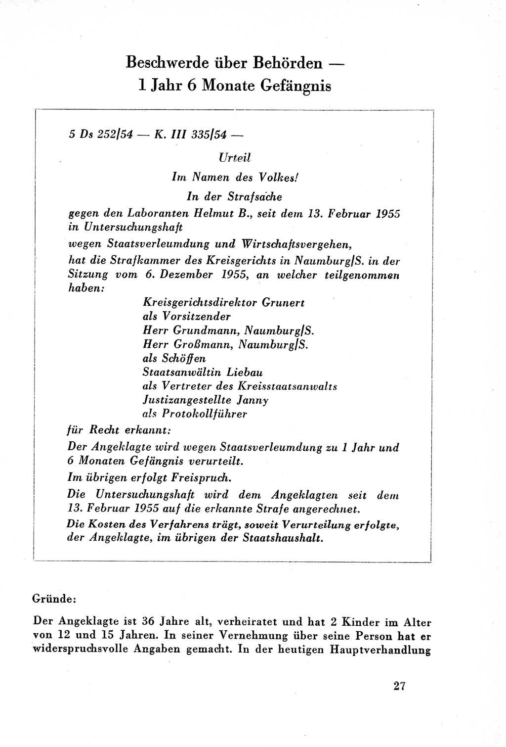 Dokumente des Unrechts, das SED-Regime [Deutsche Demokratische Republik (DDR)] in der Praxis, Bundesministerium für gesamtdeutsche Fragen (BMG) [Bundesrepublik Deutschland (BRD)] 1957, Seite 27 (Dok. UnR. SED-Reg. DDR BMG BRD 1957, S. 27)