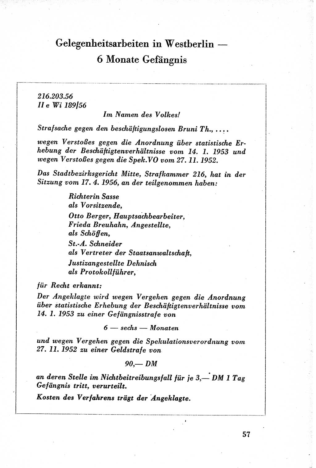 Dokumente des Unrechts, das SED-Regime [Deutsche Demokratische Republik (DDR)] in der Praxis, Bundesministerium für gesamtdeutsche Fragen (BMG) [Bundesrepublik Deutschland (BRD)] 1957, Seite 57 (Dok. UnR. SED-Reg. DDR BMG BRD 1957, S. 57)