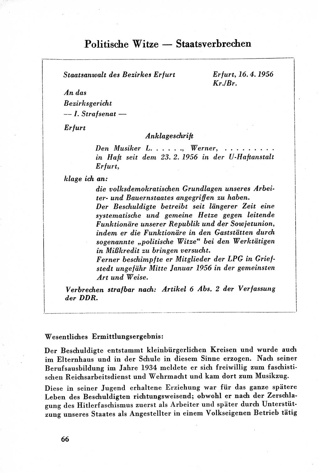 Dokumente des Unrechts, das SED-Regime [Deutsche Demokratische Republik (DDR)] in der Praxis, Bundesministerium für gesamtdeutsche Fragen (BMG) [Bundesrepublik Deutschland (BRD)] 1957, Seite 66 (Dok. UnR. SED-Reg. DDR BMG BRD 1957, S. 66)