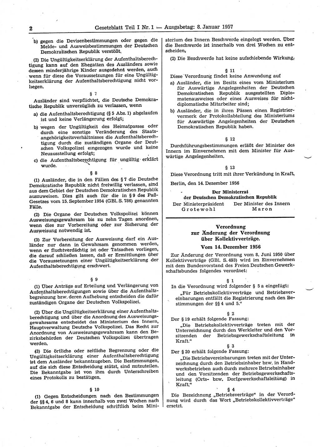 Gesetzblatt (GBl.) der Deutschen Demokratischen Republik (DDR) Teil Ⅰ 1957, Seite 2 (GBl. DDR Ⅰ 1957, S. 2)
