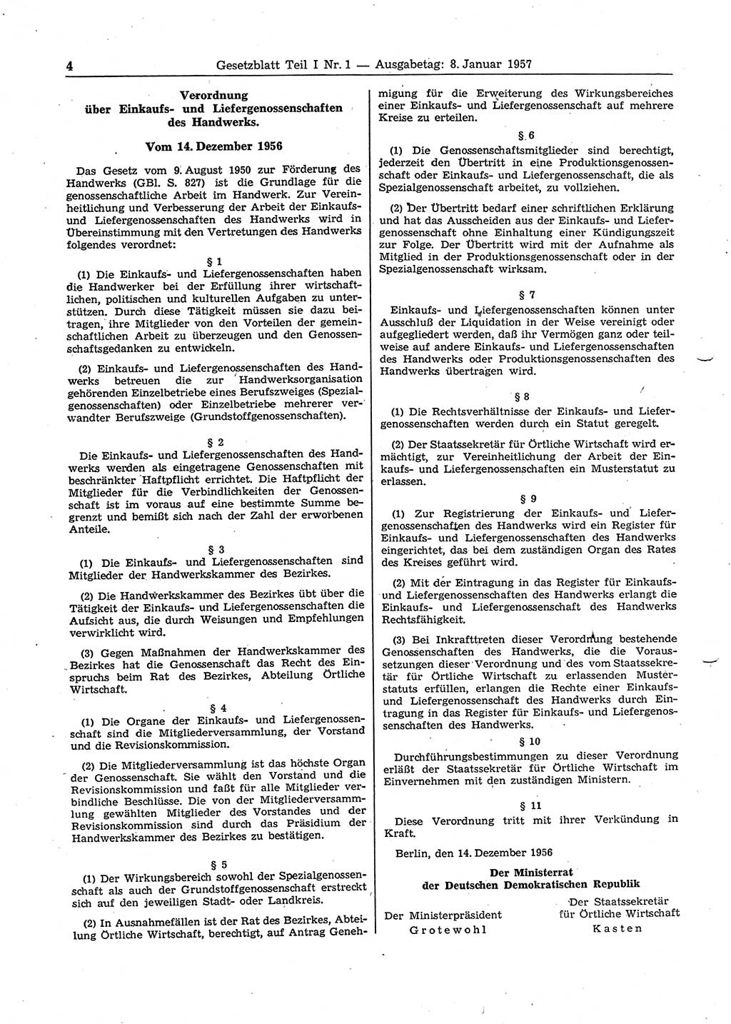 Gesetzblatt (GBl.) der Deutschen Demokratischen Republik (DDR) Teil Ⅰ 1957, Seite 4 (GBl. DDR Ⅰ 1957, S. 4)