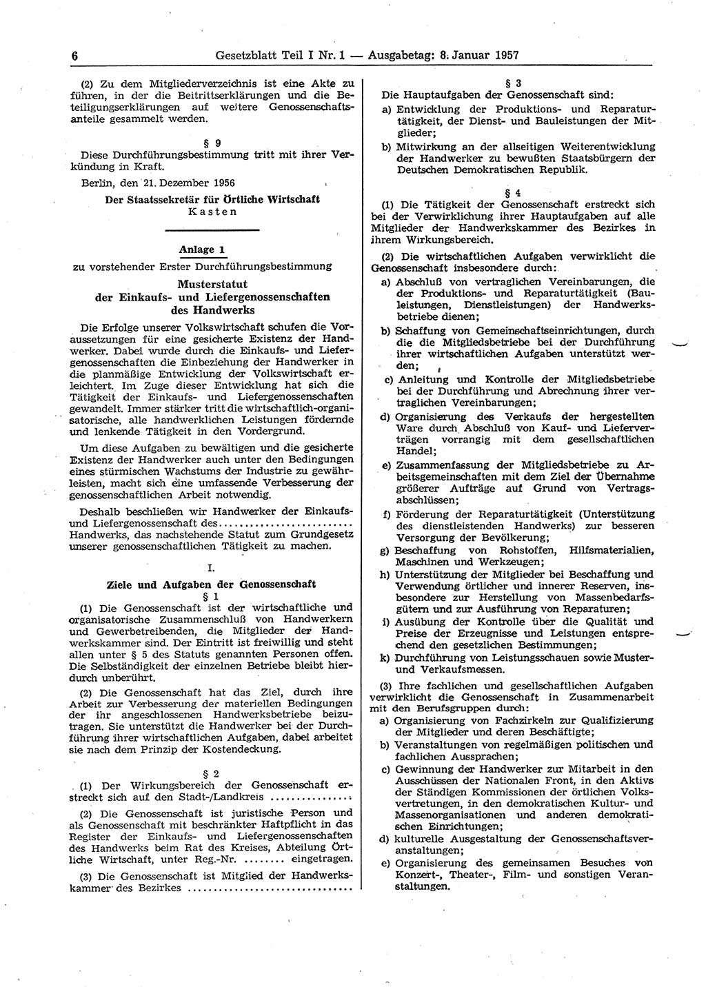 Gesetzblatt (GBl.) der Deutschen Demokratischen Republik (DDR) Teil Ⅰ 1957, Seite 6 (GBl. DDR Ⅰ 1957, S. 6)