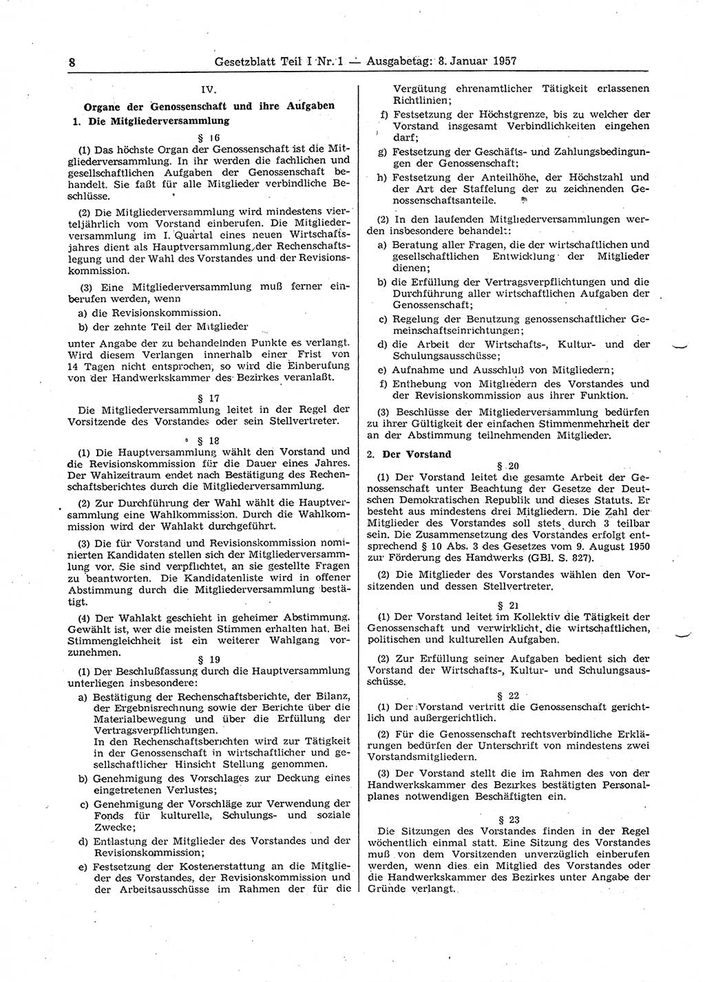 Gesetzblatt (GBl.) der Deutschen Demokratischen Republik (DDR) Teil Ⅰ 1957, Seite 8 (GBl. DDR Ⅰ 1957, S. 8)