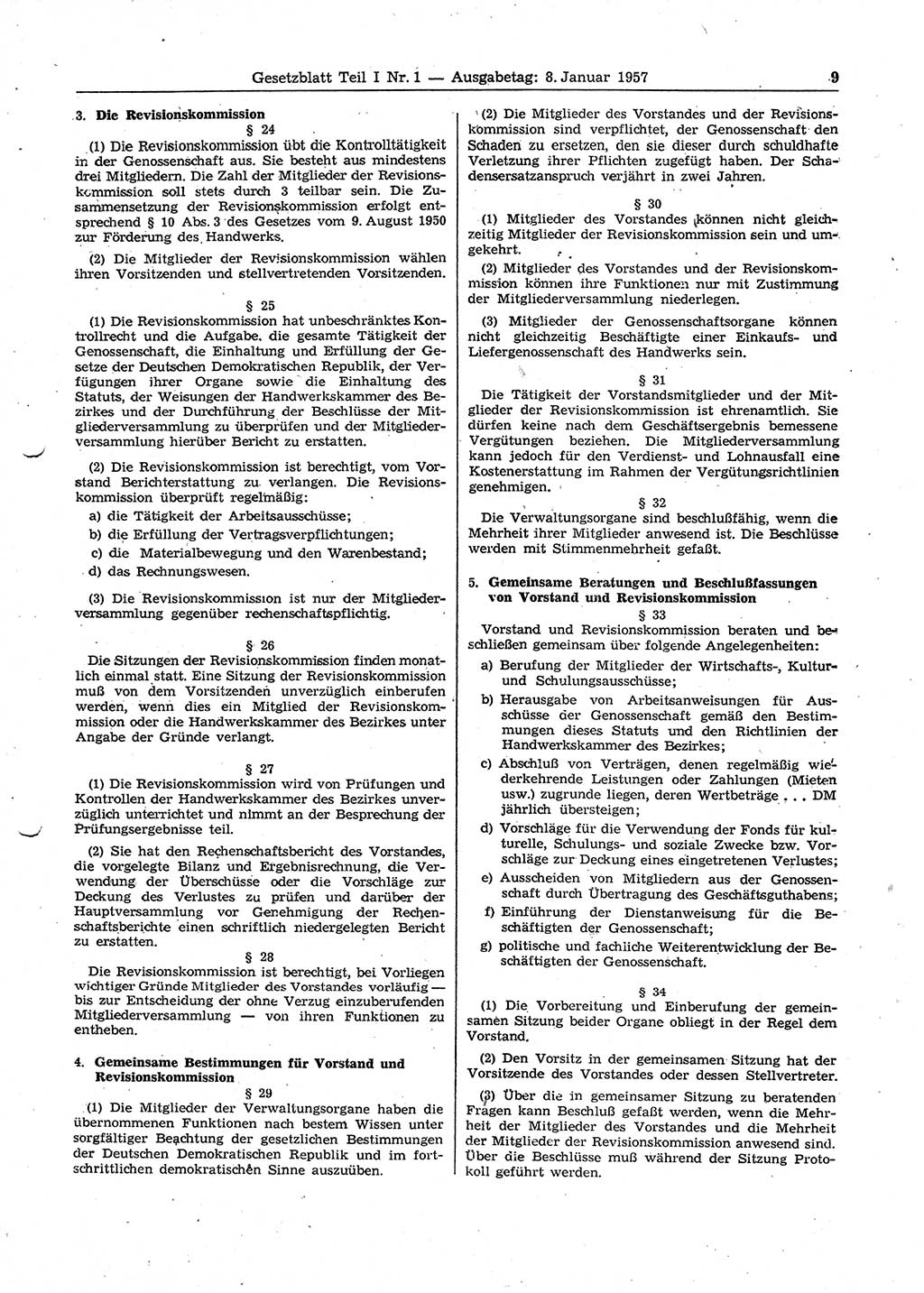 Gesetzblatt (GBl.) der Deutschen Demokratischen Republik (DDR) Teil Ⅰ 1957, Seite 9 (GBl. DDR Ⅰ 1957, S. 9)