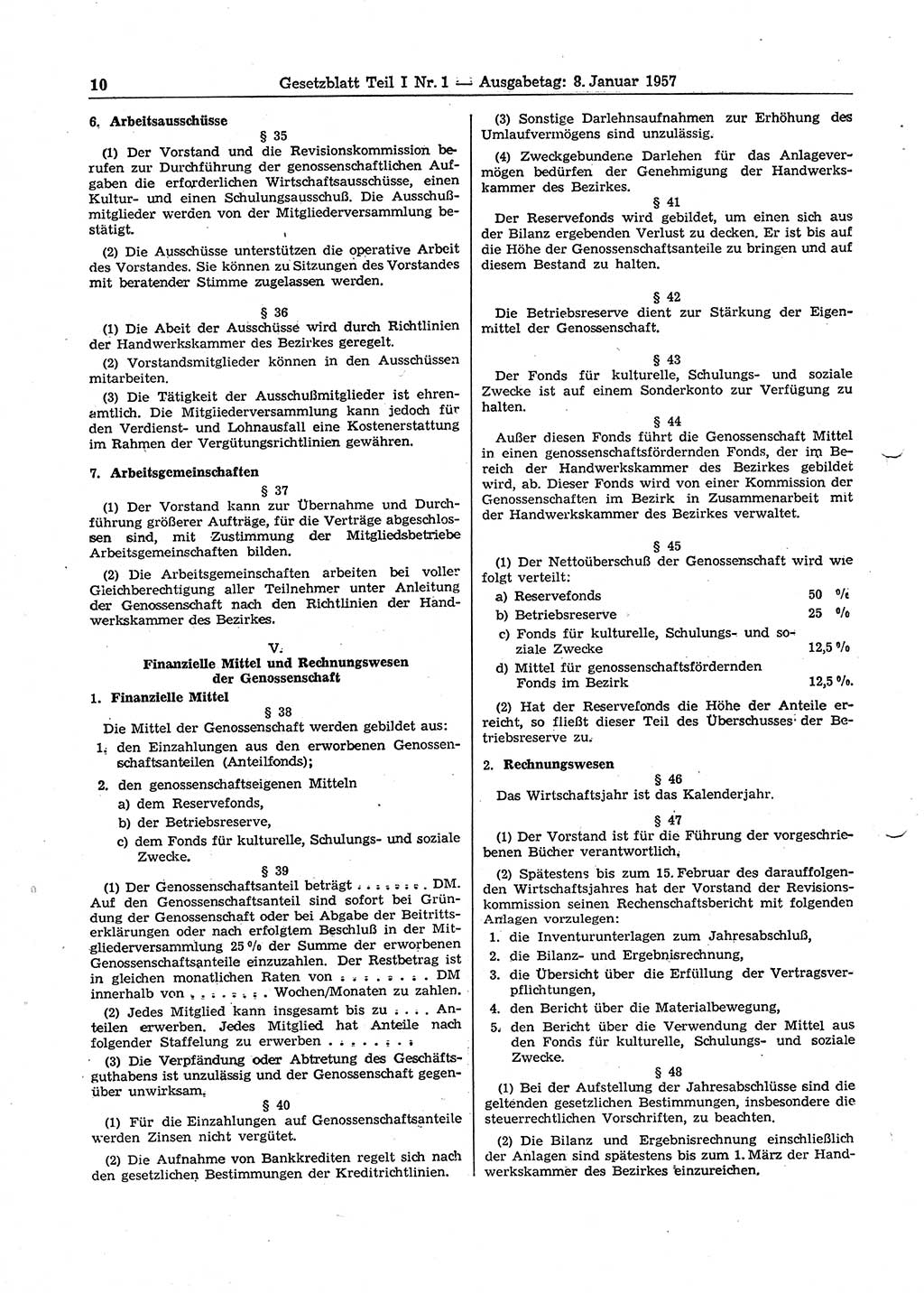 Gesetzblatt (GBl.) der Deutschen Demokratischen Republik (DDR) Teil Ⅰ 1957, Seite 10 (GBl. DDR Ⅰ 1957, S. 10)