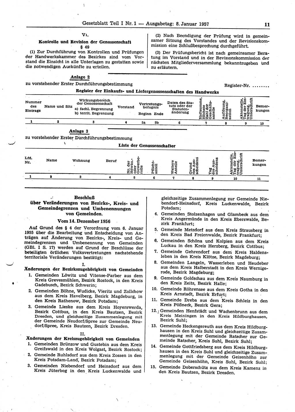 Gesetzblatt (GBl.) der Deutschen Demokratischen Republik (DDR) Teil Ⅰ 1957, Seite 11 (GBl. DDR Ⅰ 1957, S. 11)