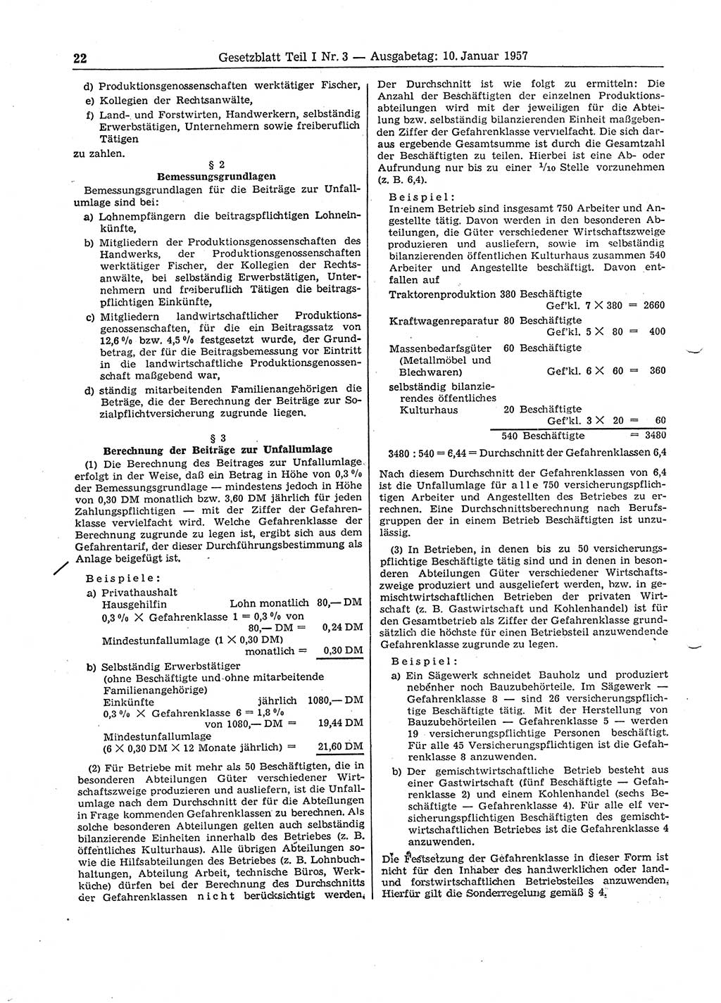 Gesetzblatt (GBl.) der Deutschen Demokratischen Republik (DDR) Teil Ⅰ 1957, Seite 22 (GBl. DDR Ⅰ 1957, S. 22)
