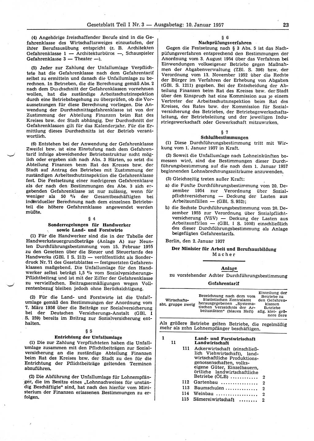 Gesetzblatt (GBl.) der Deutschen Demokratischen Republik (DDR) Teil Ⅰ 1957, Seite 23 (GBl. DDR Ⅰ 1957, S. 23)