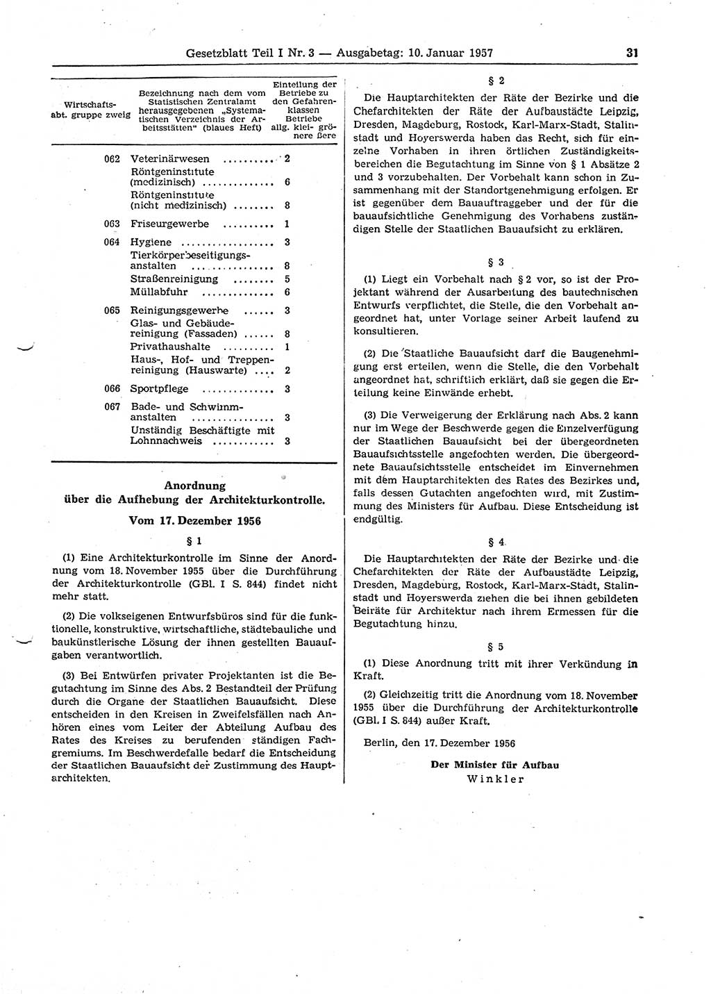 Gesetzblatt (GBl.) der Deutschen Demokratischen Republik (DDR) Teil Ⅰ 1957, Seite 31 (GBl. DDR Ⅰ 1957, S. 31)