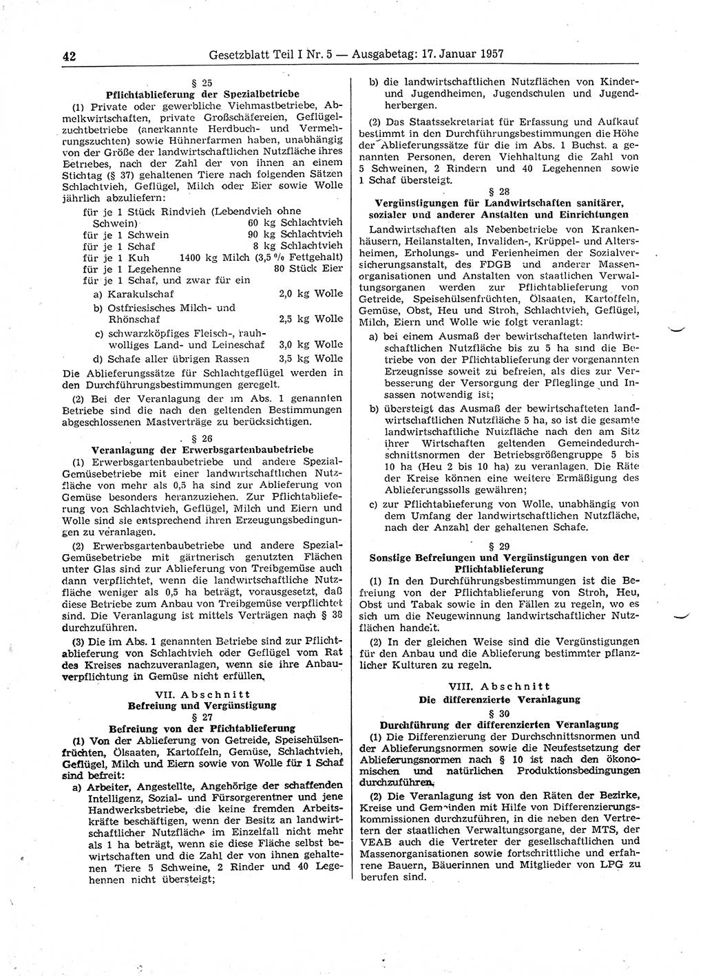 Gesetzblatt (GBl.) der Deutschen Demokratischen Republik (DDR) Teil Ⅰ 1957, Seite 42 (GBl. DDR Ⅰ 1957, S. 42)