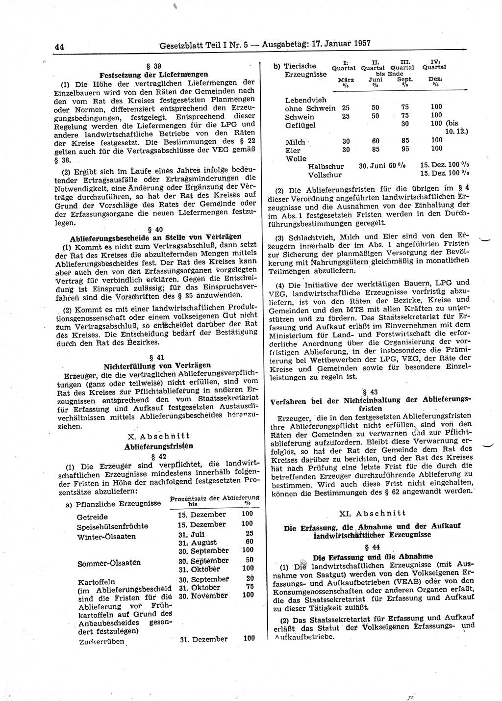 Gesetzblatt (GBl.) der Deutschen Demokratischen Republik (DDR) Teil Ⅰ 1957, Seite 44 (GBl. DDR Ⅰ 1957, S. 44)