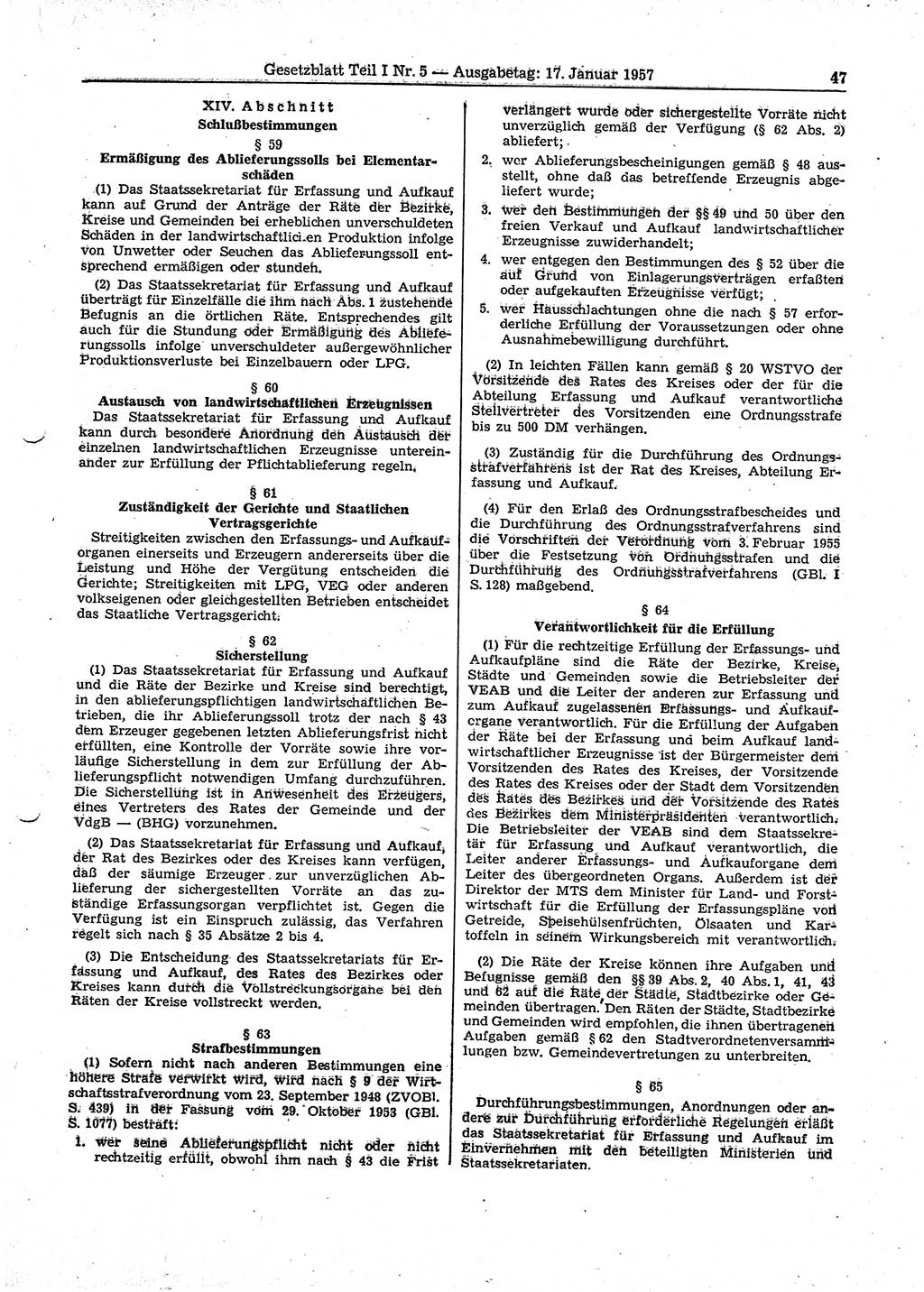 Gesetzblatt (GBl.) der Deutschen Demokratischen Republik (DDR) Teil Ⅰ 1957, Seite 47 (GBl. DDR Ⅰ 1957, S. 47)