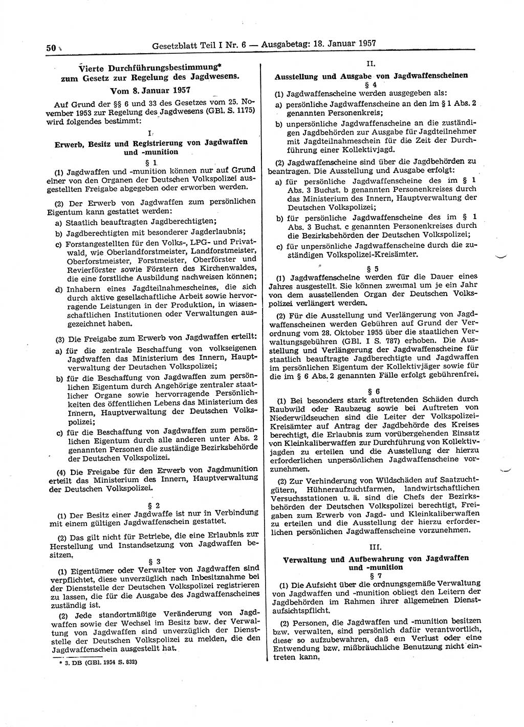 Gesetzblatt (GBl.) der Deutschen Demokratischen Republik (DDR) Teil Ⅰ 1957, Seite 50 (GBl. DDR Ⅰ 1957, S. 50)