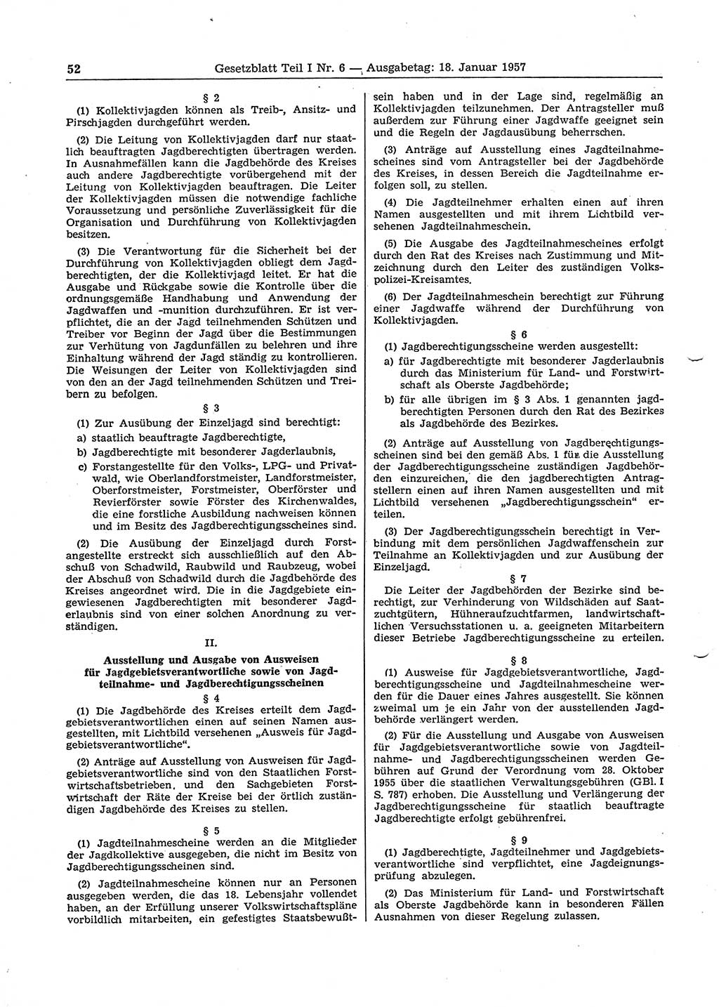Gesetzblatt (GBl.) der Deutschen Demokratischen Republik (DDR) Teil Ⅰ 1957, Seite 52 (GBl. DDR Ⅰ 1957, S. 52)