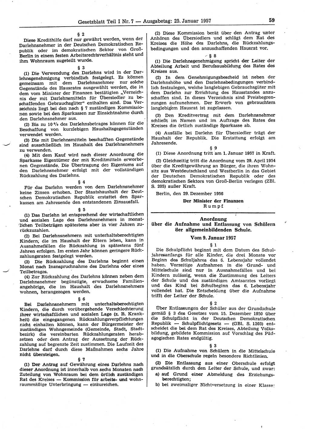 Gesetzblatt (GBl.) der Deutschen Demokratischen Republik (DDR) Teil Ⅰ 1957, Seite 59 (GBl. DDR Ⅰ 1957, S. 59)