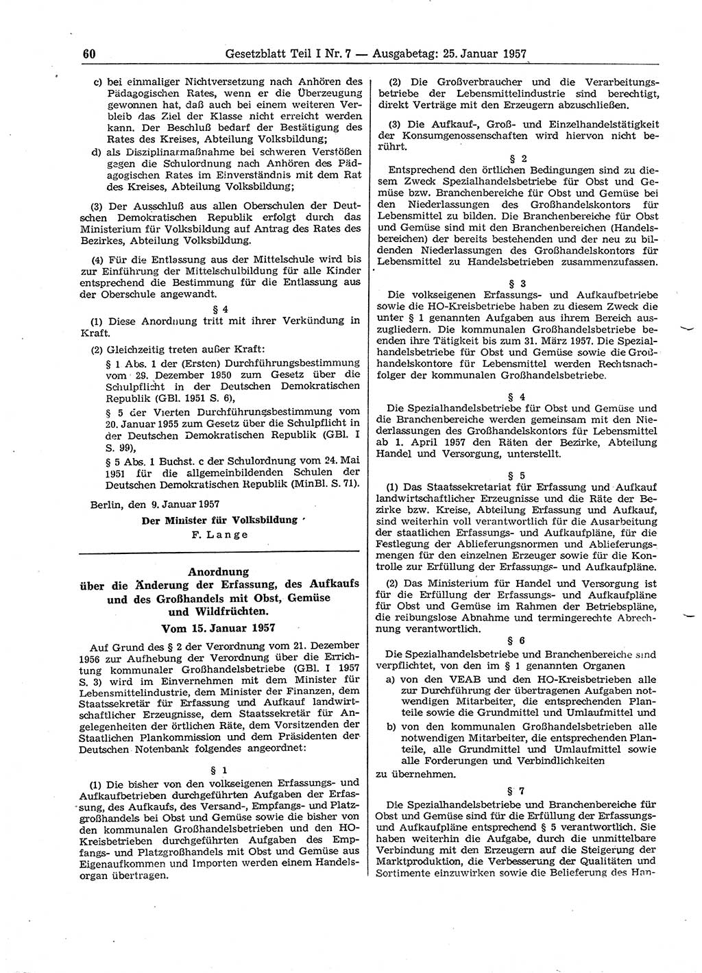 Gesetzblatt (GBl.) der Deutschen Demokratischen Republik (DDR) Teil Ⅰ 1957, Seite 60 (GBl. DDR Ⅰ 1957, S. 60)