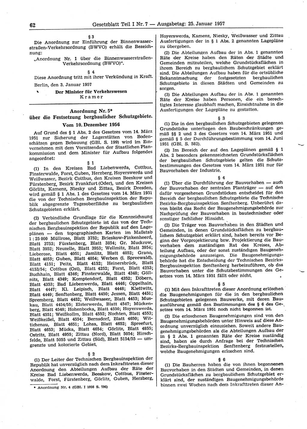 Gesetzblatt (GBl.) der Deutschen Demokratischen Republik (DDR) Teil Ⅰ 1957, Seite 62 (GBl. DDR Ⅰ 1957, S. 62)