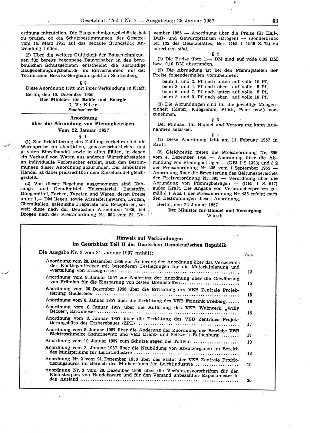 Gesetzblatt (GBl.) der Deutschen Demokratischen Republik (DDR) Teil Ⅰ 1957, Seite 63 (GBl. DDR Ⅰ 1957, S. 63)