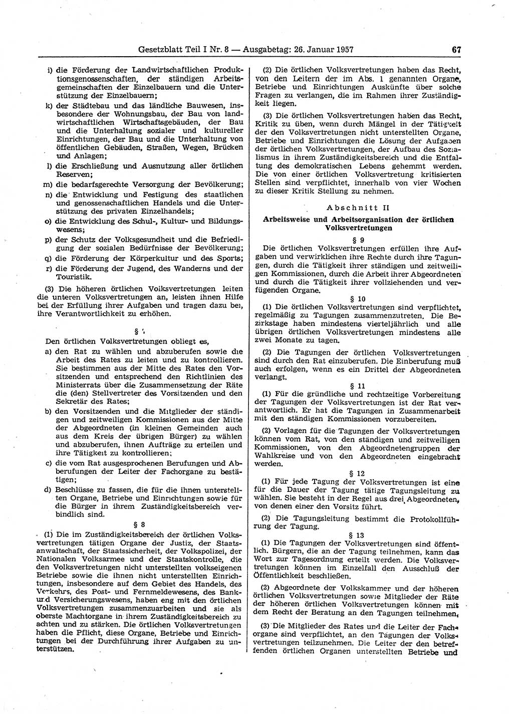 Gesetzblatt (GBl.) der Deutschen Demokratischen Republik (DDR) Teil Ⅰ 1957, Seite 67 (GBl. DDR Ⅰ 1957, S. 67)