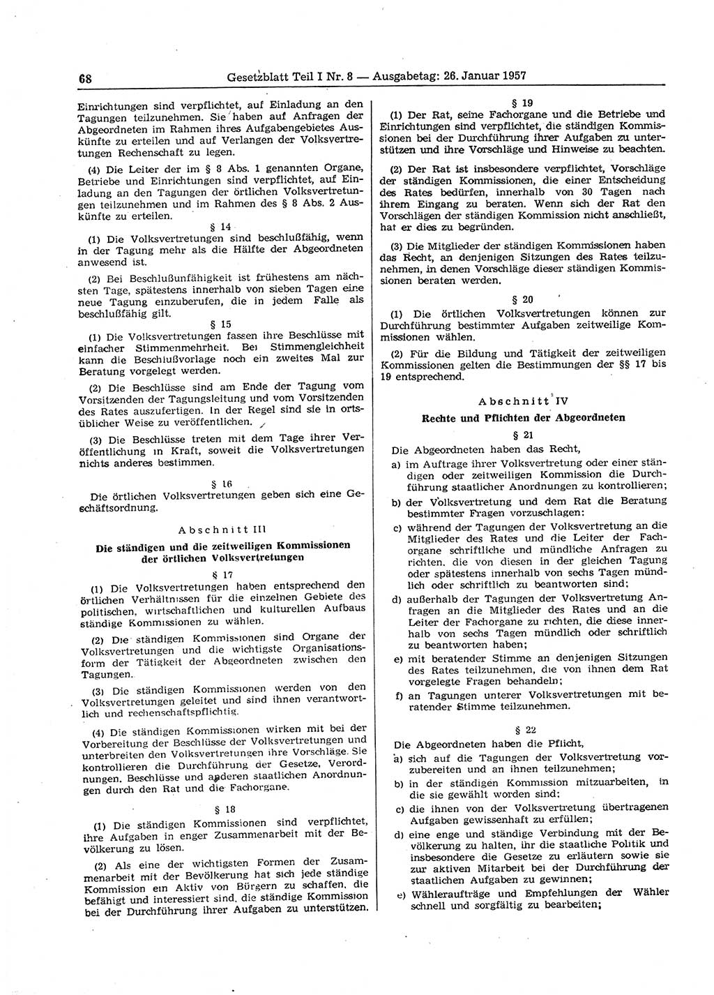 Gesetzblatt (GBl.) der Deutschen Demokratischen Republik (DDR) Teil Ⅰ 1957, Seite 68 (GBl. DDR Ⅰ 1957, S. 68)