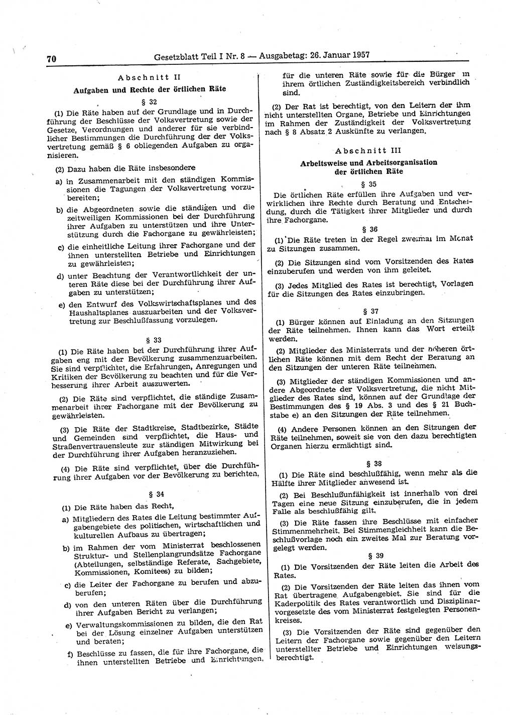 Gesetzblatt (GBl.) der Deutschen Demokratischen Republik (DDR) Teil Ⅰ 1957, Seite 70 (GBl. DDR Ⅰ 1957, S. 70)