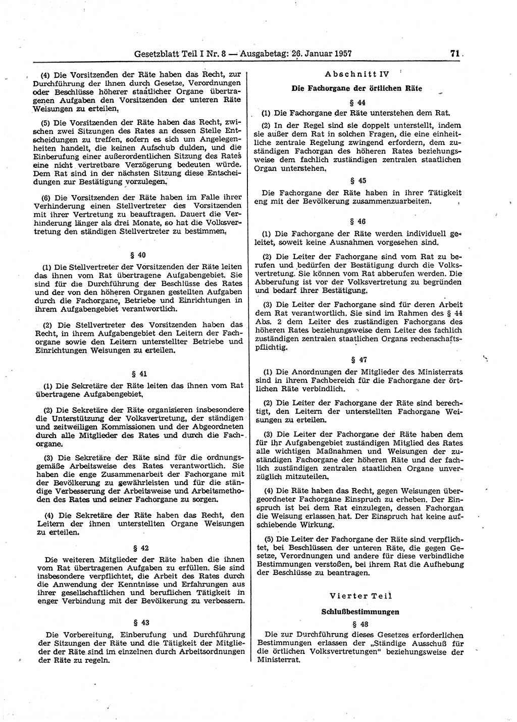 Gesetzblatt (GBl.) der Deutschen Demokratischen Republik (DDR) Teil Ⅰ 1957, Seite 71 (GBl. DDR Ⅰ 1957, S. 71)