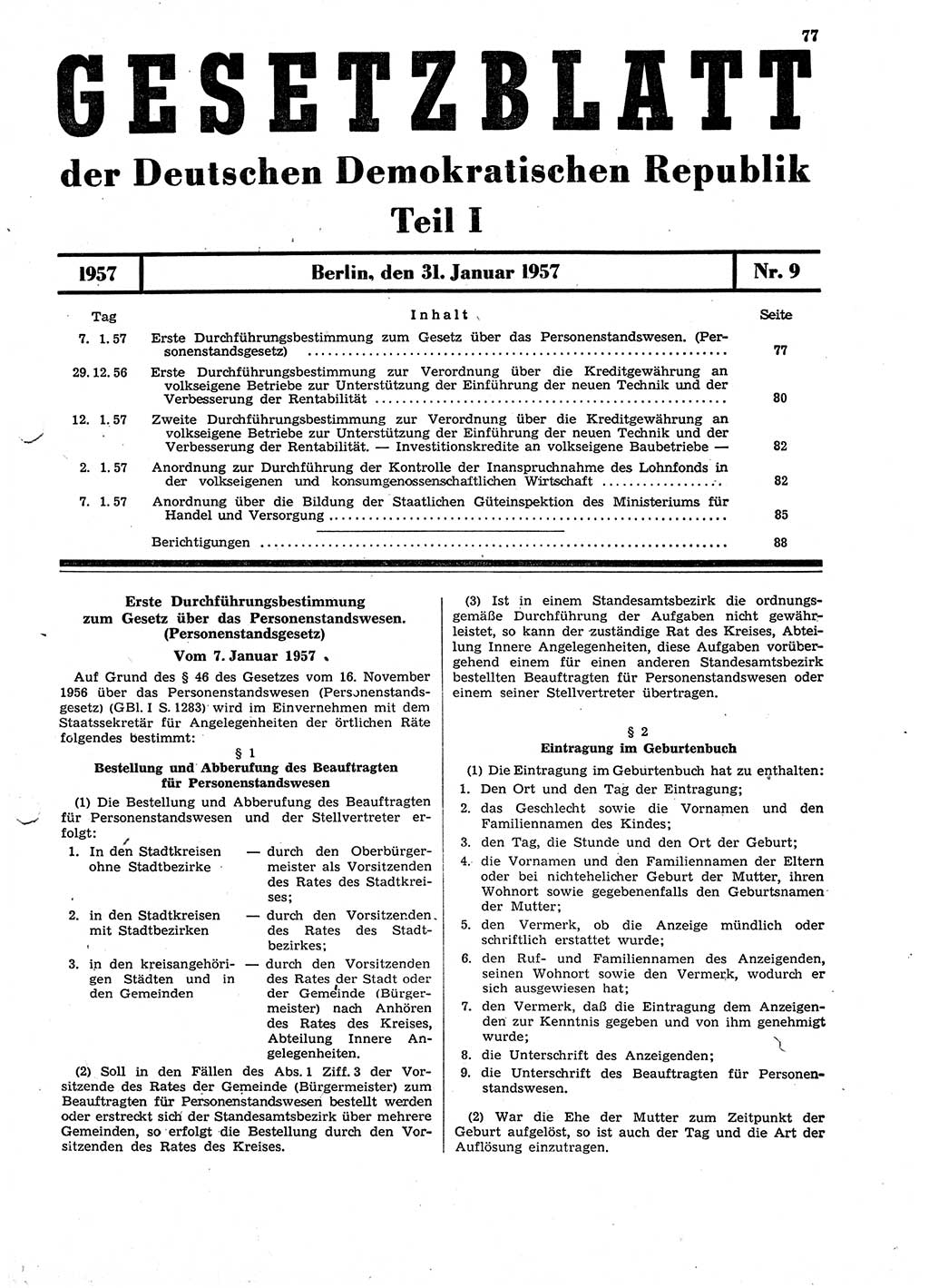 Gesetzblatt (GBl.) der Deutschen Demokratischen Republik (DDR) Teil Ⅰ 1957, Seite 77 (GBl. DDR Ⅰ 1957, S. 77)