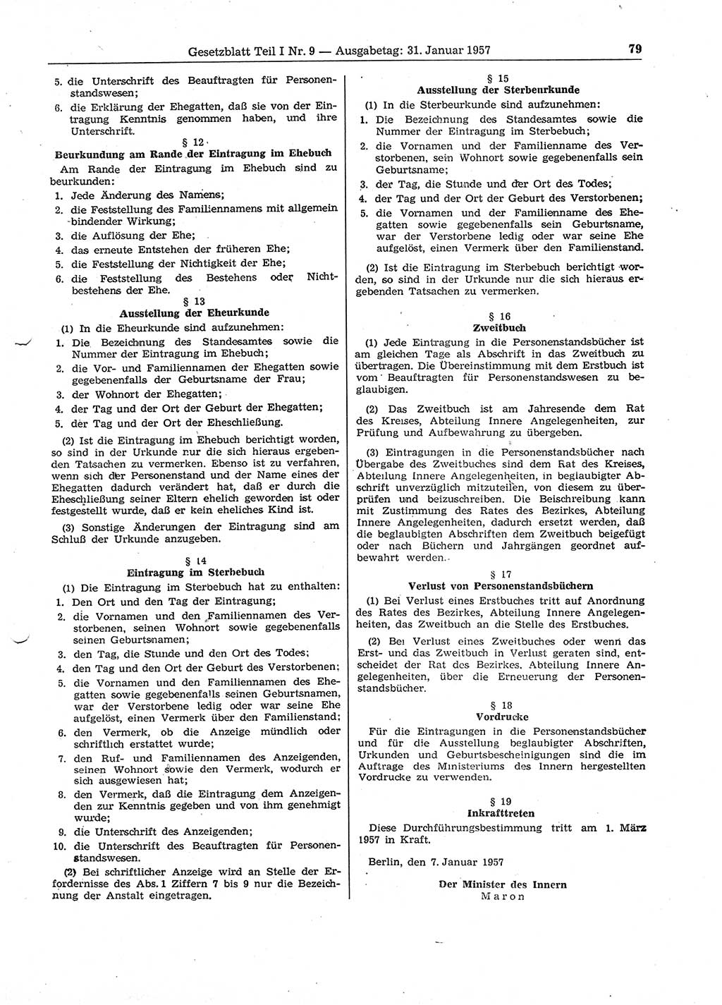 Gesetzblatt (GBl.) der Deutschen Demokratischen Republik (DDR) Teil Ⅰ 1957, Seite 79 (GBl. DDR Ⅰ 1957, S. 79)