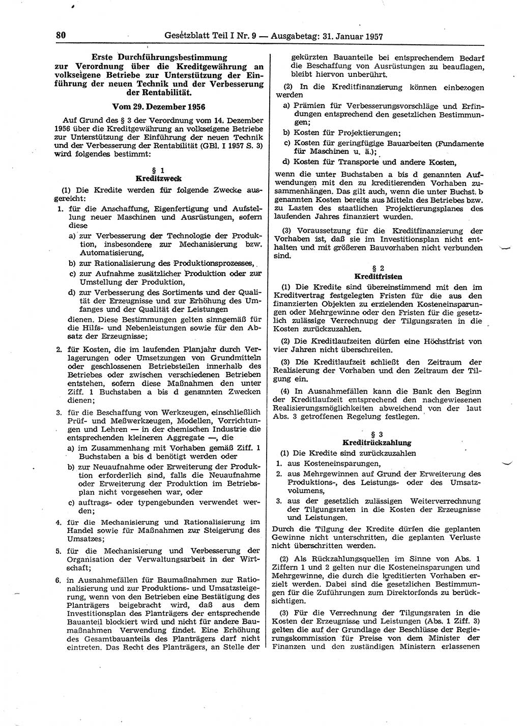 Gesetzblatt (GBl.) der Deutschen Demokratischen Republik (DDR) Teil Ⅰ 1957, Seite 80 (GBl. DDR Ⅰ 1957, S. 80)