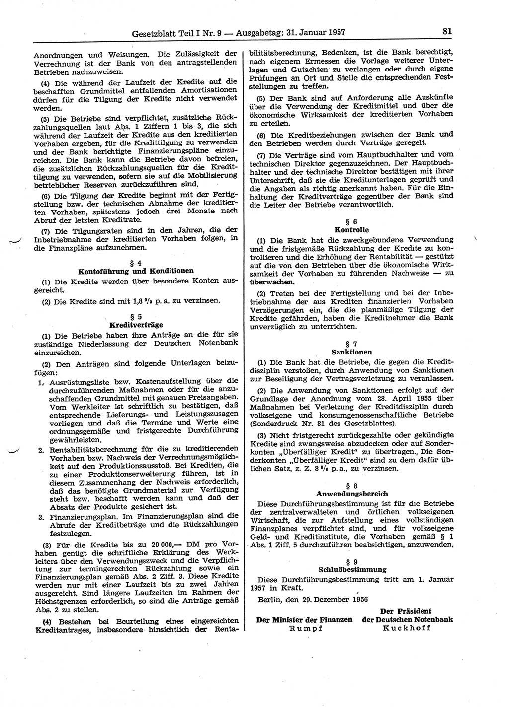 Gesetzblatt (GBl.) der Deutschen Demokratischen Republik (DDR) Teil Ⅰ 1957, Seite 81 (GBl. DDR Ⅰ 1957, S. 81)