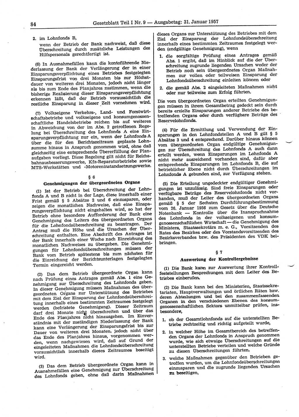 Gesetzblatt (GBl.) der Deutschen Demokratischen Republik (DDR) Teil Ⅰ 1957, Seite 84 (GBl. DDR Ⅰ 1957, S. 84)