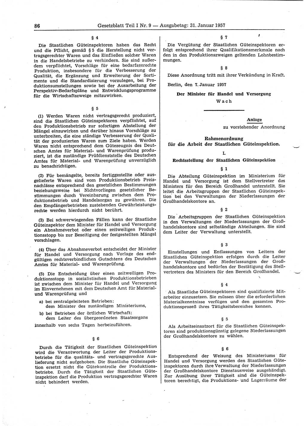 Gesetzblatt (GBl.) der Deutschen Demokratischen Republik (DDR) Teil Ⅰ 1957, Seite 86 (GBl. DDR Ⅰ 1957, S. 86)