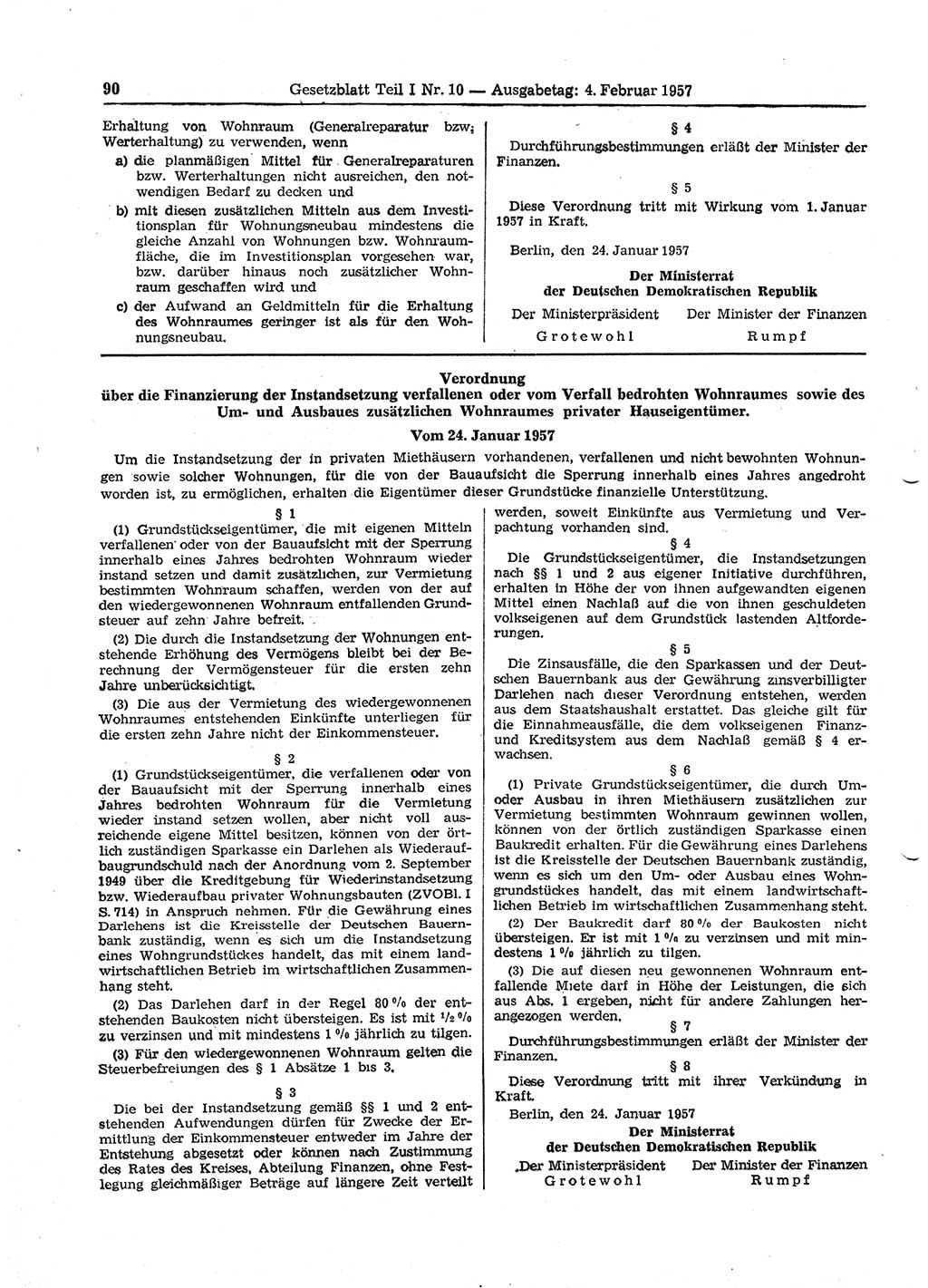 Gesetzblatt (GBl.) der Deutschen Demokratischen Republik (DDR) Teil Ⅰ 1957, Seite 90 (GBl. DDR Ⅰ 1957, S. 90)