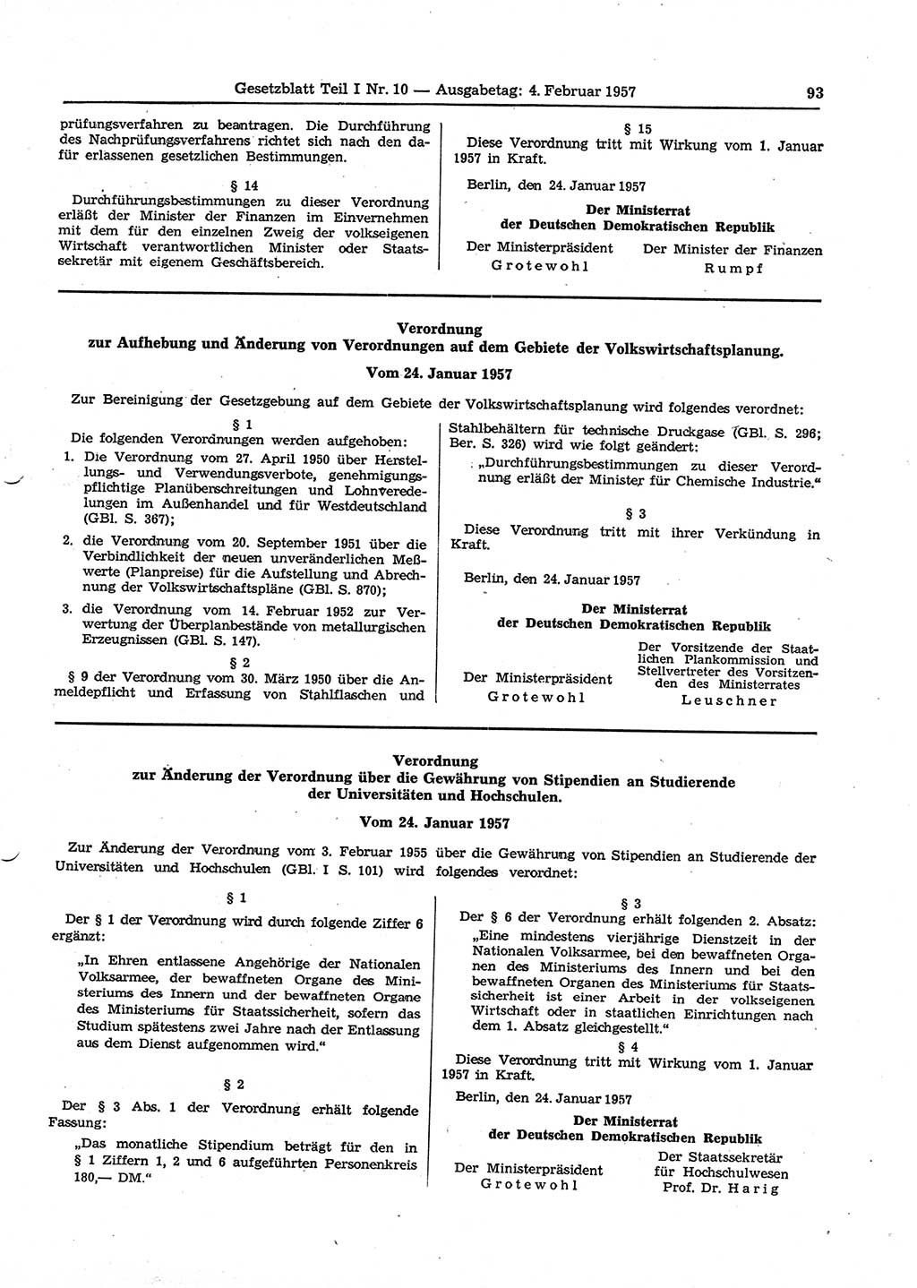 Gesetzblatt (GBl.) der Deutschen Demokratischen Republik (DDR) Teil Ⅰ 1957, Seite 93 (GBl. DDR Ⅰ 1957, S. 93)