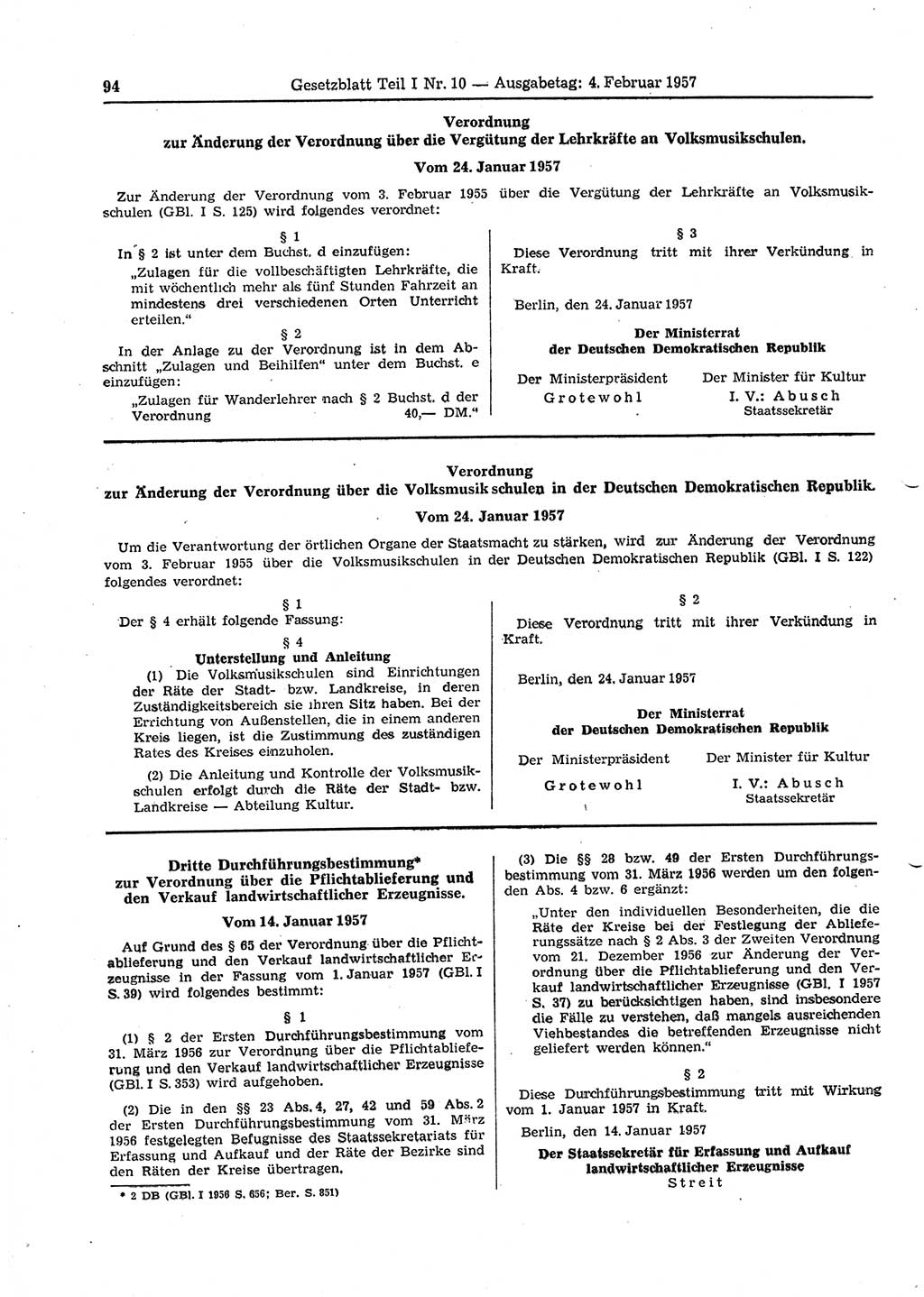 Gesetzblatt (GBl.) der Deutschen Demokratischen Republik (DDR) Teil Ⅰ 1957, Seite 94 (GBl. DDR Ⅰ 1957, S. 94)