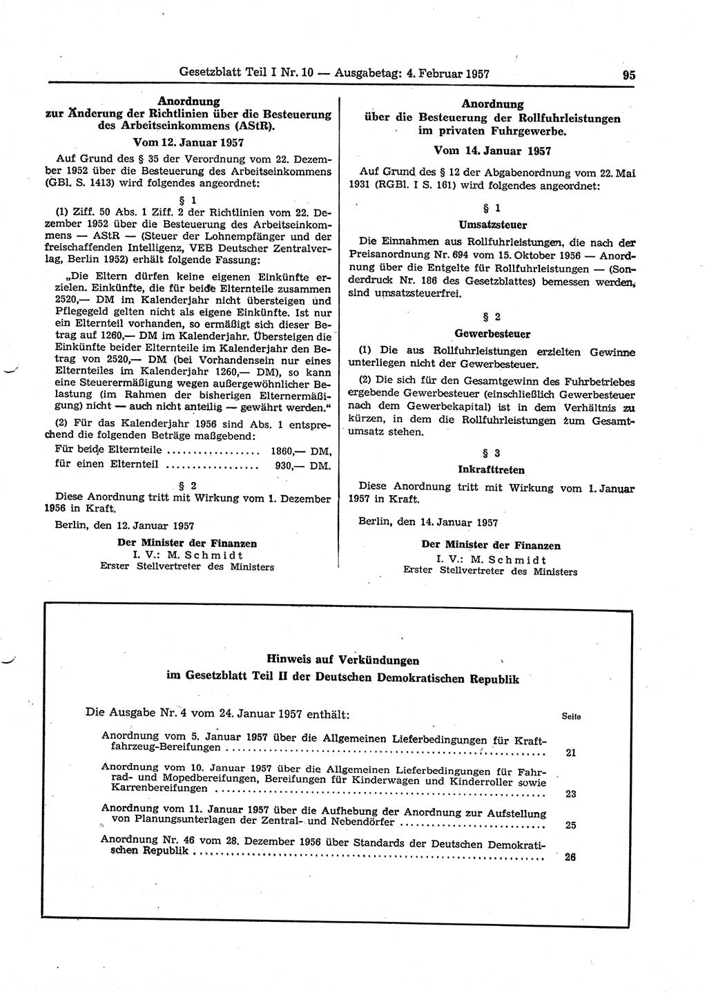 Gesetzblatt (GBl.) der Deutschen Demokratischen Republik (DDR) Teil Ⅰ 1957, Seite 95 (GBl. DDR Ⅰ 1957, S. 95)