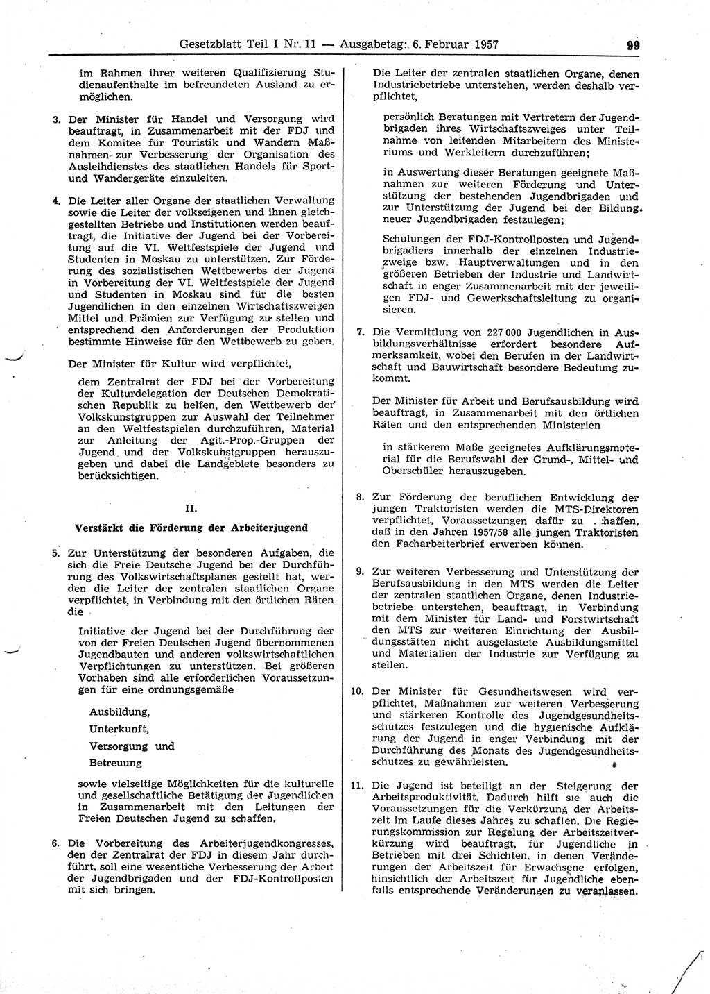 Gesetzblatt (GBl.) der Deutschen Demokratischen Republik (DDR) Teil Ⅰ 1957, Seite 99 (GBl. DDR Ⅰ 1957, S. 99)